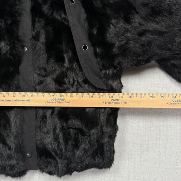 Vintage Faux Fur Jacket Grommet Accent Black Made in Hong Kong Lined Size M - Picture 9 of 12